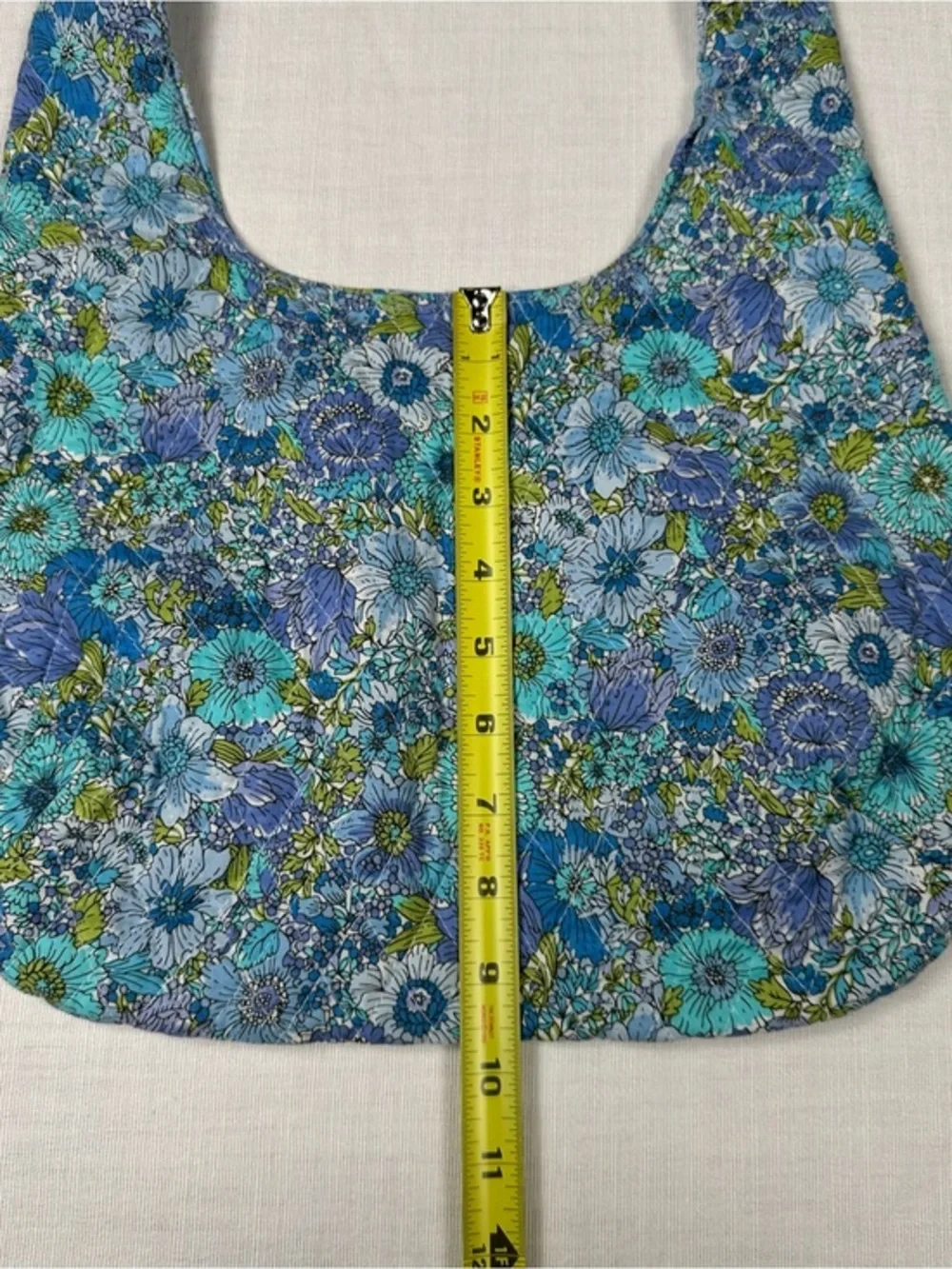 Quilted Floral Hobo Sling Bag Purse‎ Blue Boho Cloth Hippie Festival 70s Retro